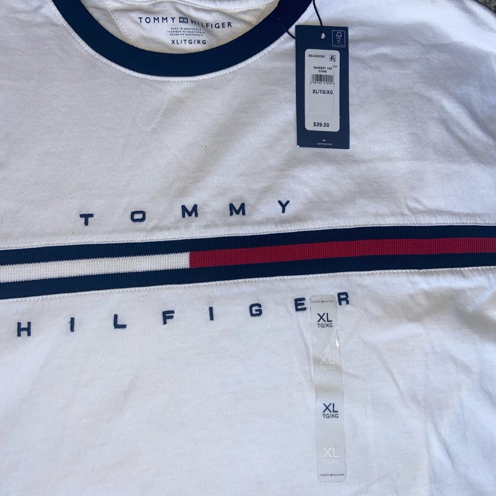 Tommy Hilfiger White Tee with Navy and Red Accents
